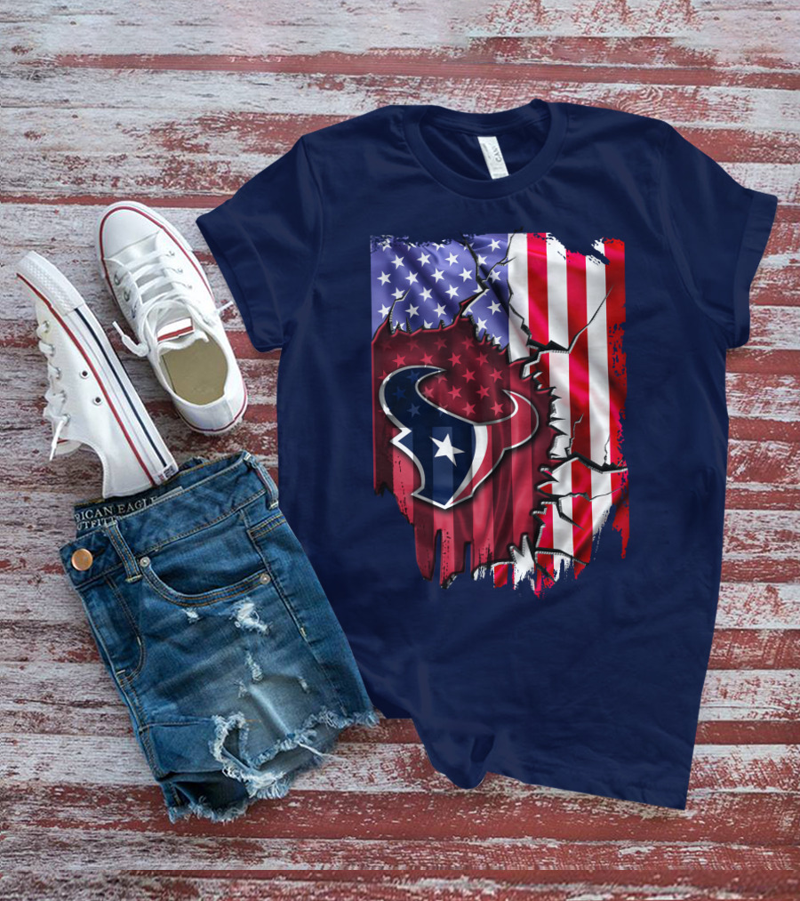 Flag Houston Texans American Flag Background T-Shirt