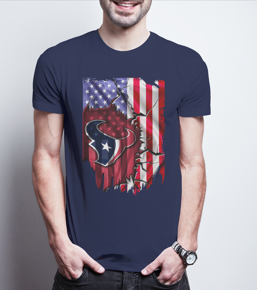 Flag Houston Texans American Flag Background T-Shirt