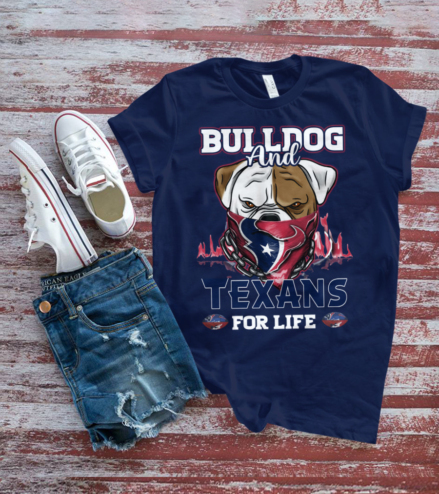 Bulldog And Texans For Life Houston Texans Fan Bulldog With Team Logo Bandana T-Shirt