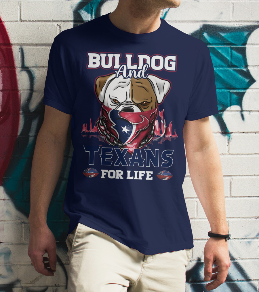 Bulldog And Texans For Life Houston Texans Fan Bulldog With Team Logo Bandana T-Shirt