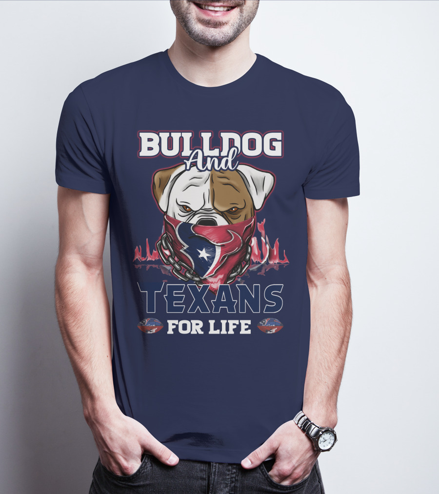 Bulldog And Texans For Life Houston Texans Fan Bulldog With Team Logo Bandana T-Shirt