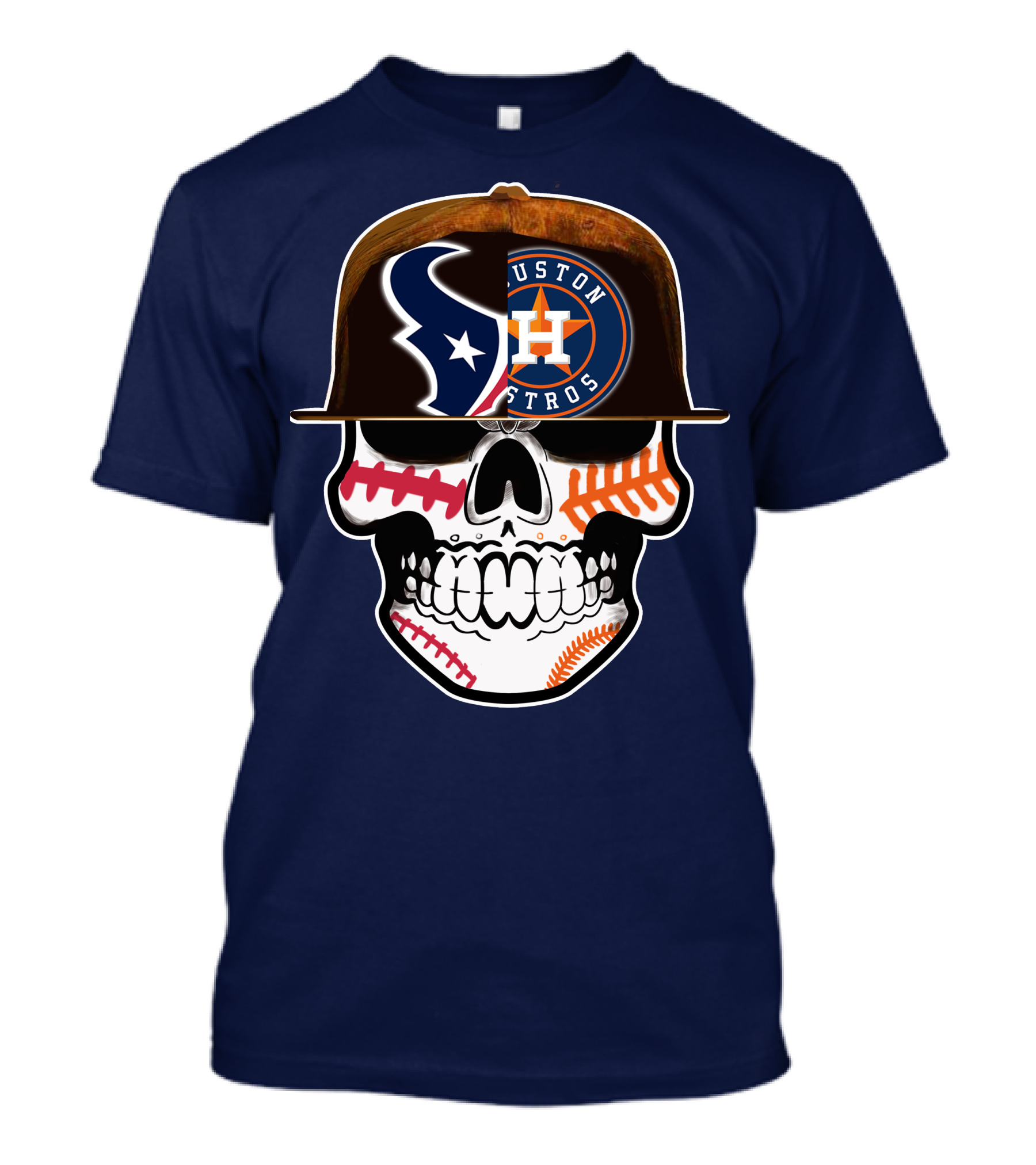 Houston Texans Astros Skull Logo Baseball Football Fusion T-Shirt