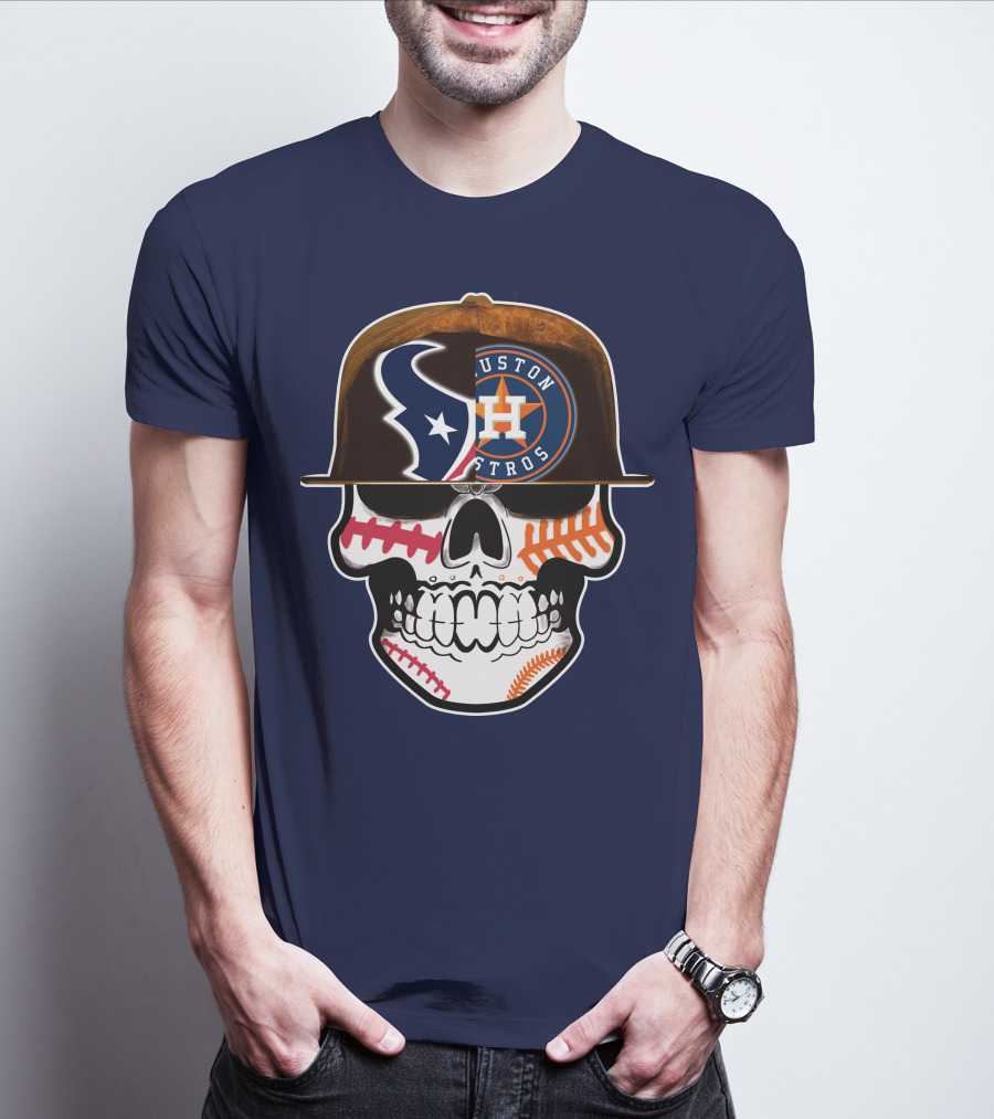 Houston Texans Astros Skull Logo Baseball Football Fusion T-Shirt