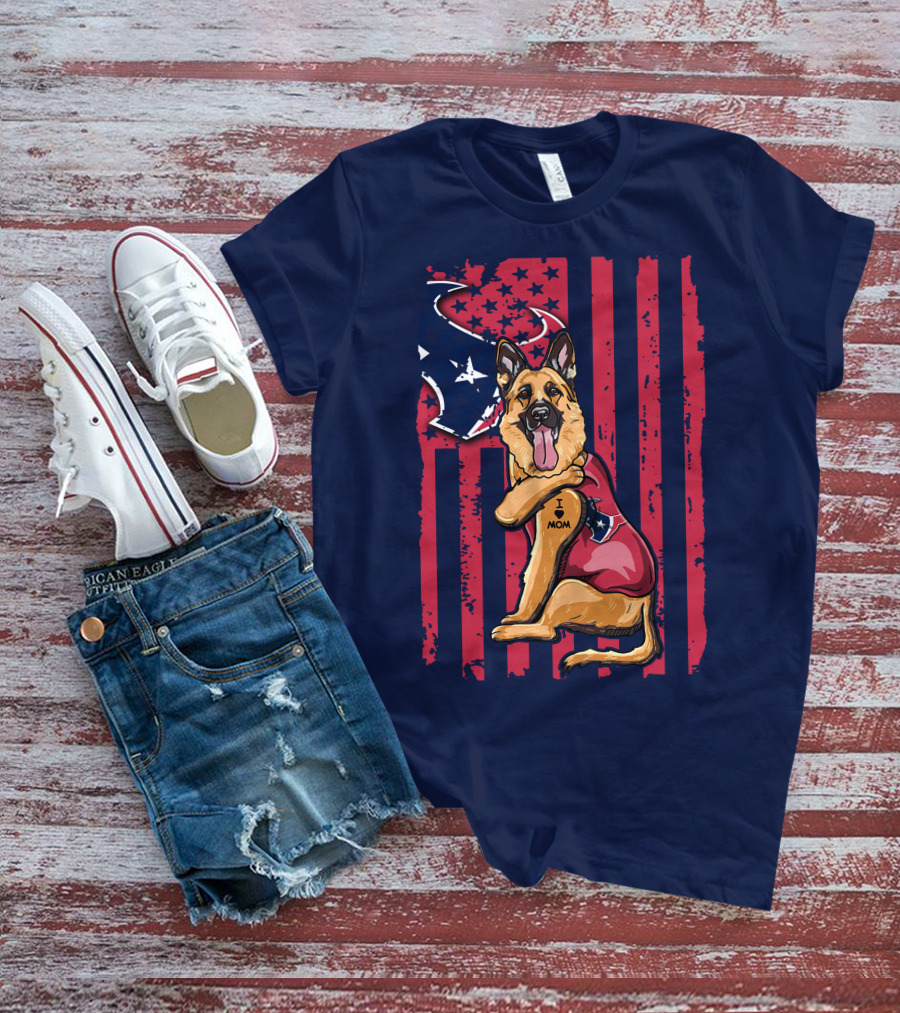 German Shepherd I Love Mom Houston Texans Flag T-Shirt