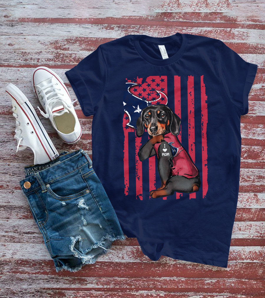 Dachshund I Love Mom Houston Texans T-Shirt