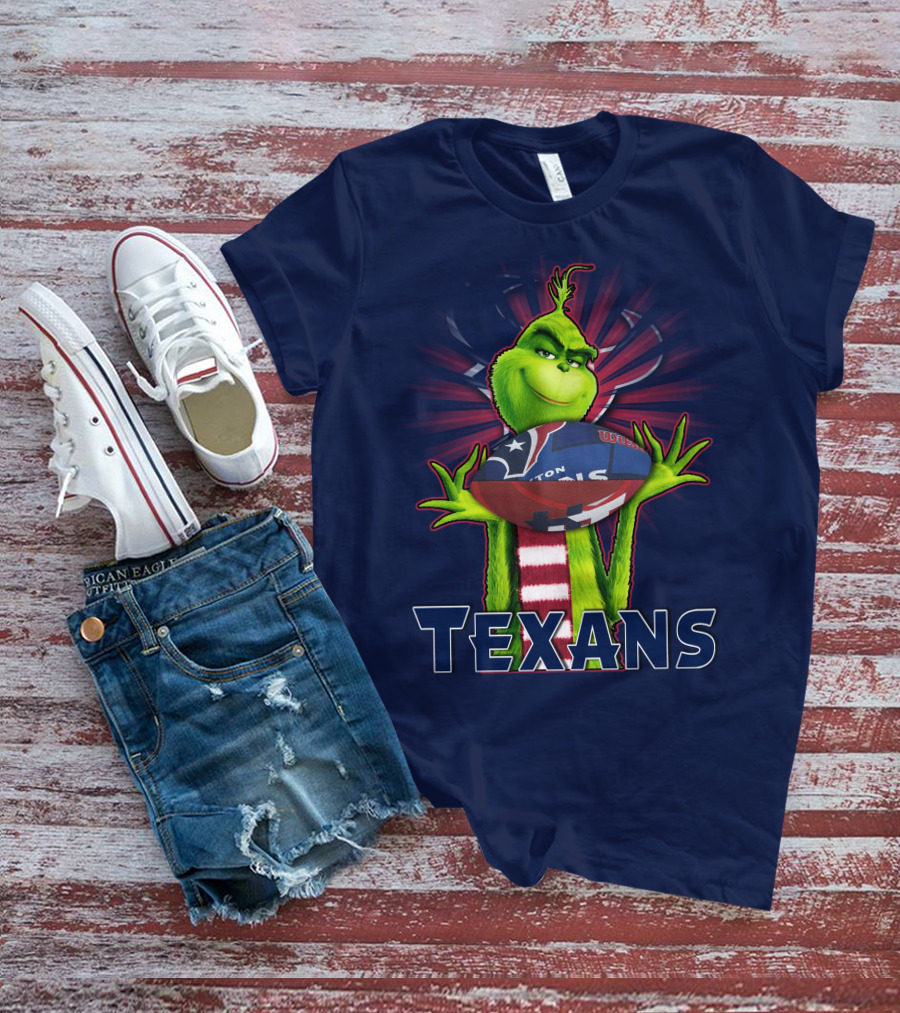 Grinch Holding Texans Football T-Shirt