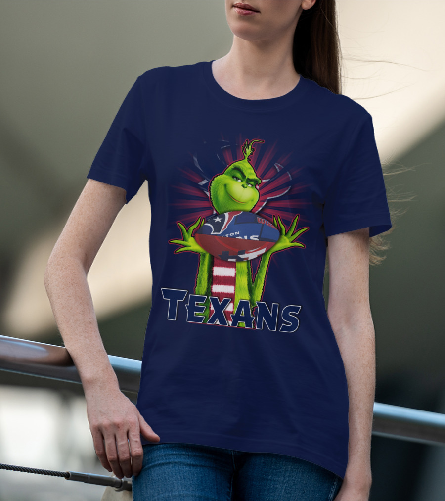 Grinch Holding Texans Football T-Shirt
