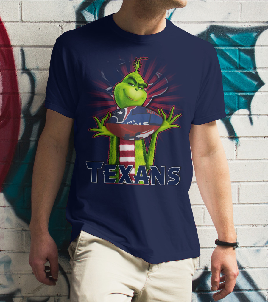 Grinch Holding Texans Football T-Shirt