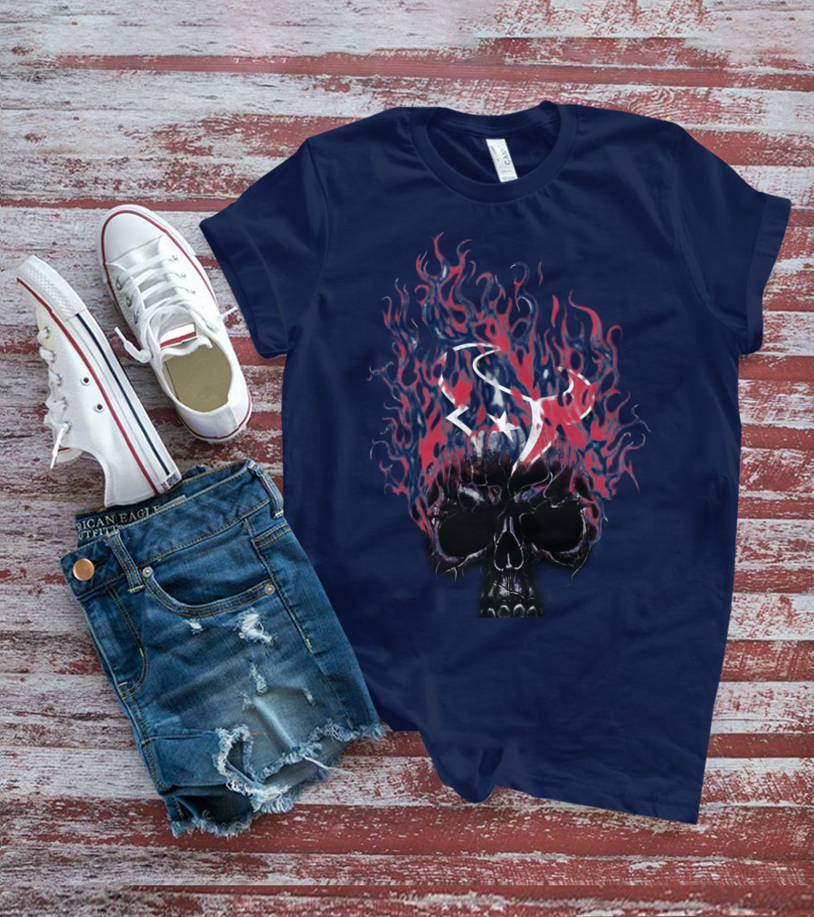 Houston Texans Skull With Fiery Logo And Flames T-Shirt
