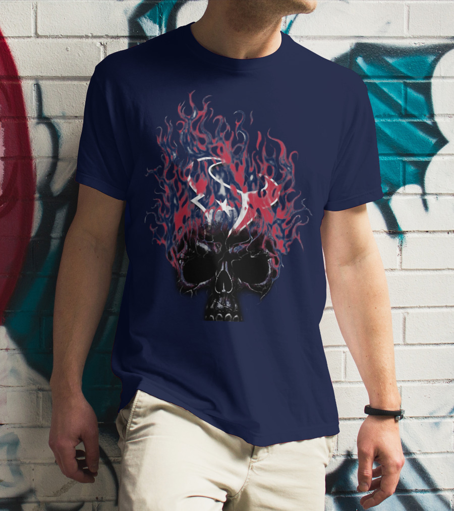 Houston Texans Skull With Fiery Logo And Flames T-Shirt