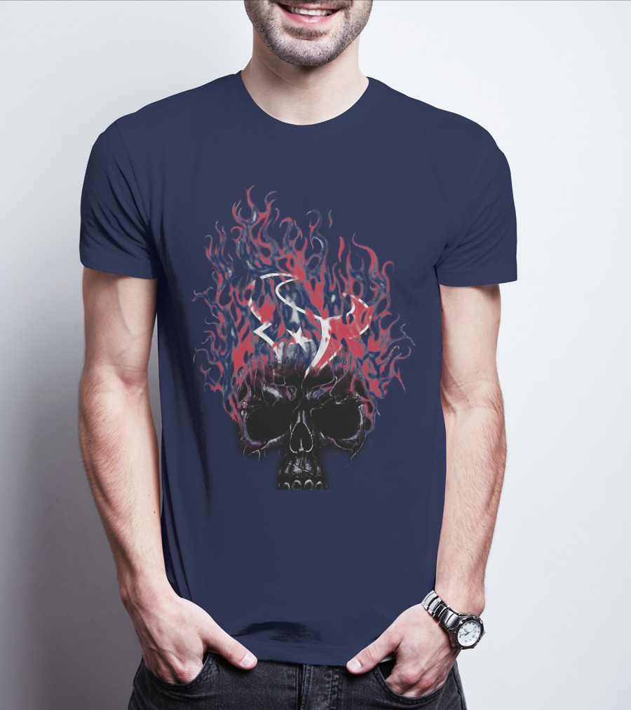 Houston Texans Skull With Fiery Logo And Flames T-Shirt