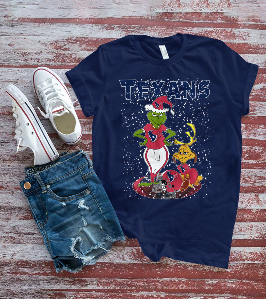 Grinch Christmas Houston Texans Holiday Football Collaboration T-Shirt