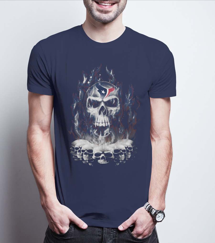 Houston Texans 28 Skull Flame T-Shirt