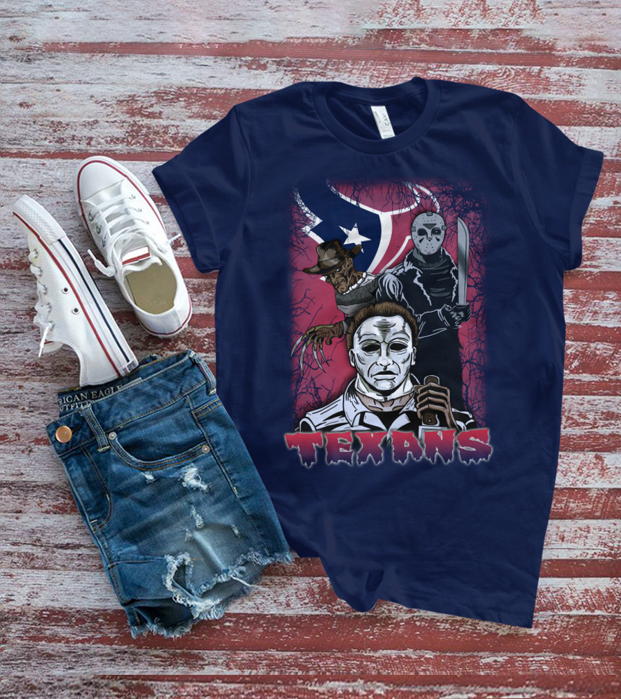 Texans Horror Icons With Houston Flag T-Shirt