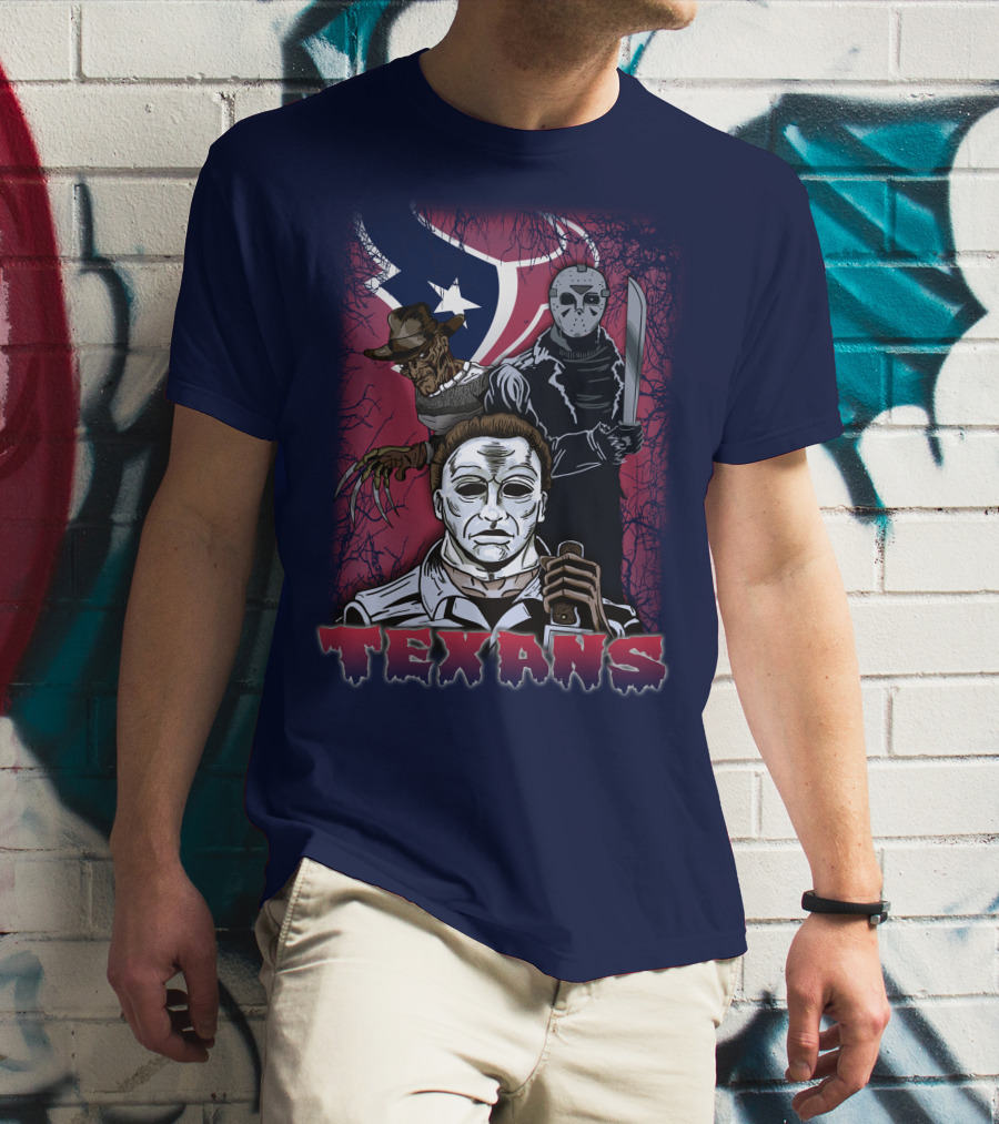 Texans Horror Icons With Houston Flag T-Shirt