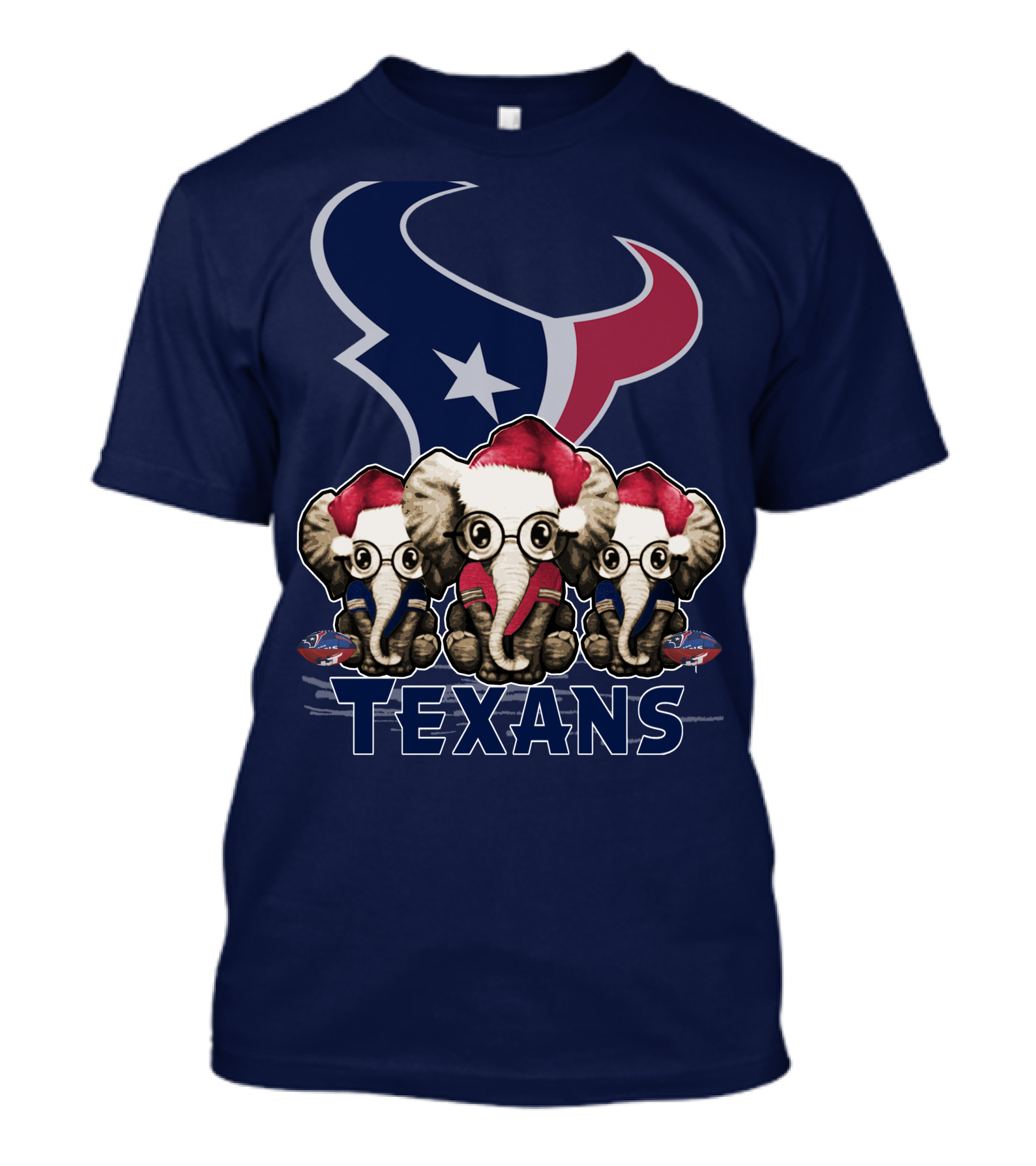 Elephants In Christmas Hats With Houston Texans T-Shirt