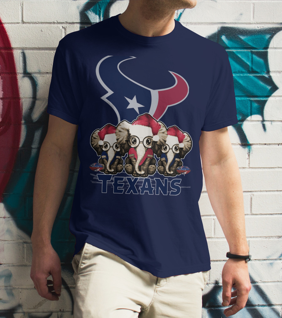 Elephants In Christmas Hats With Houston Texans T-Shirt