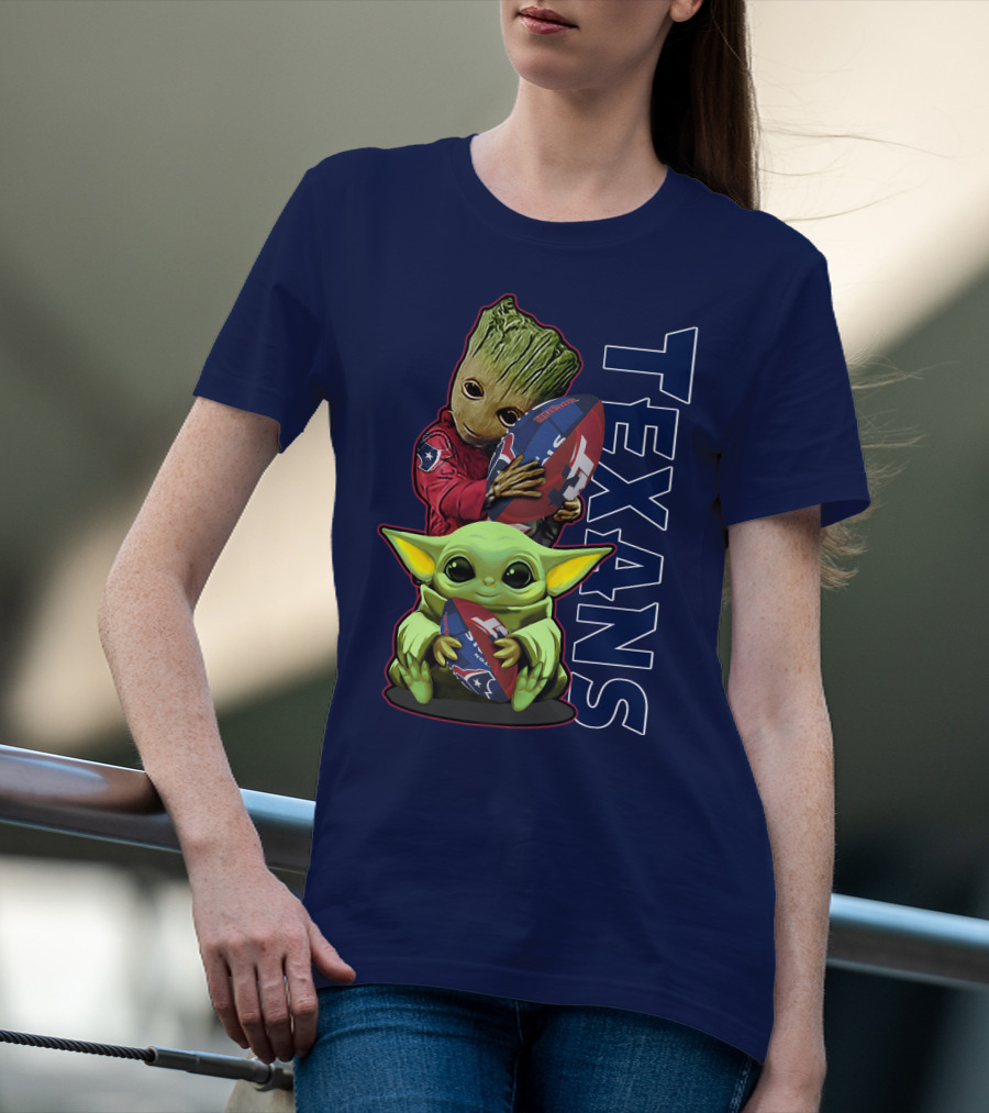Texans Groot Baby Yoda Holding Houston Football T-Shirt