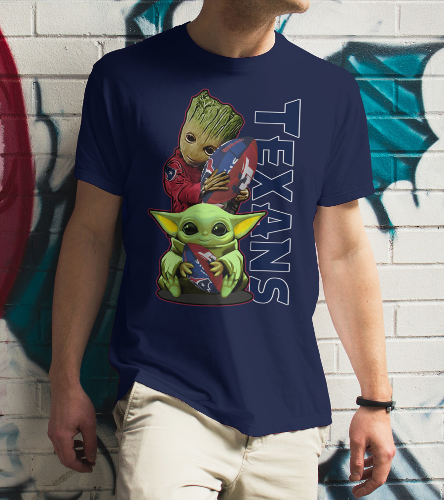Texans Groot Baby Yoda Holding Houston Football T-Shirt