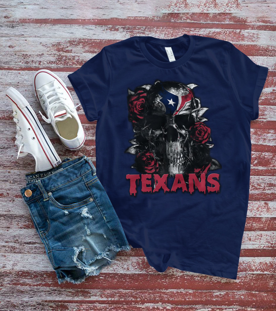 Texans Skull With Roses And Helmet T-Shirt