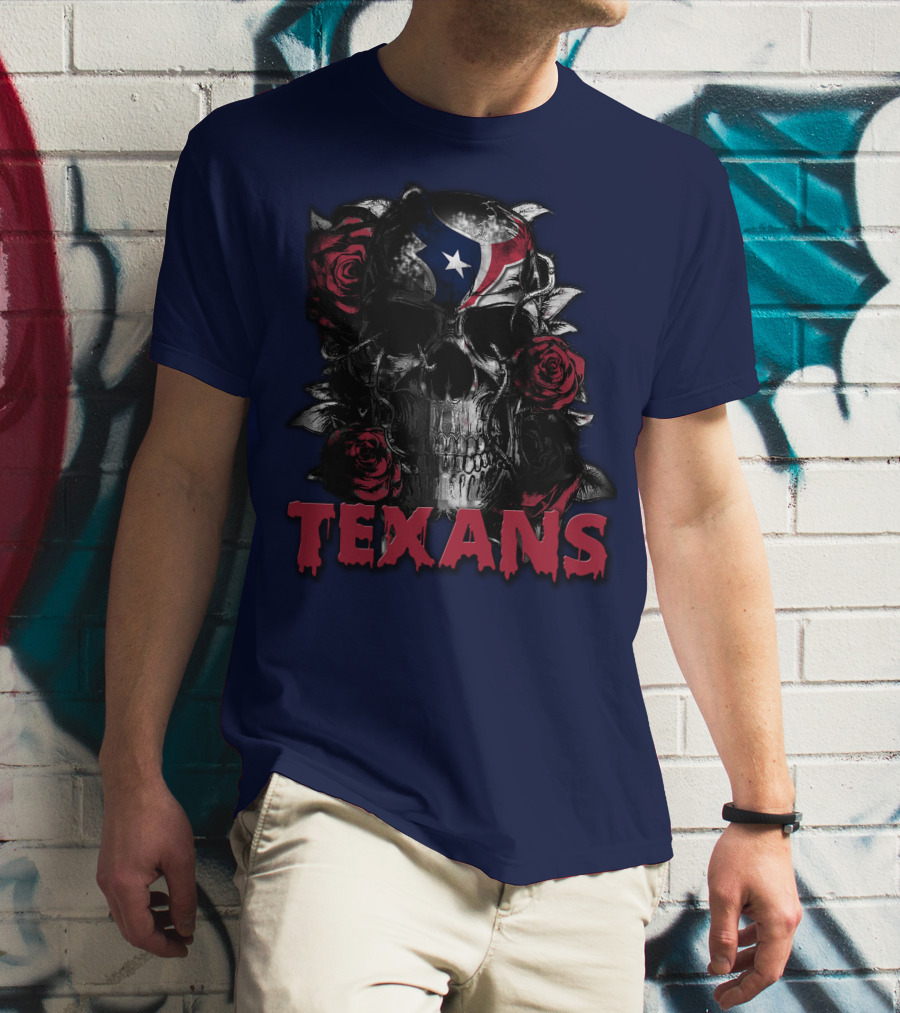Texans Skull With Roses And Helmet T-Shirt