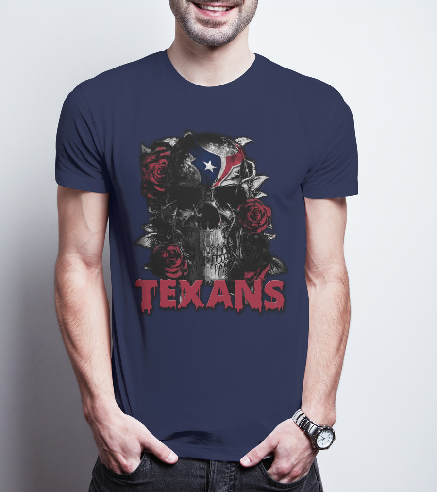 Texans Skull With Roses And Helmet T-Shirt