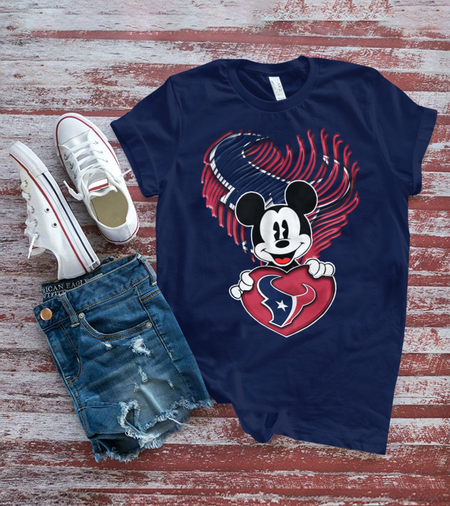 Mick Mouse Heart Houston Texans T-Shirt