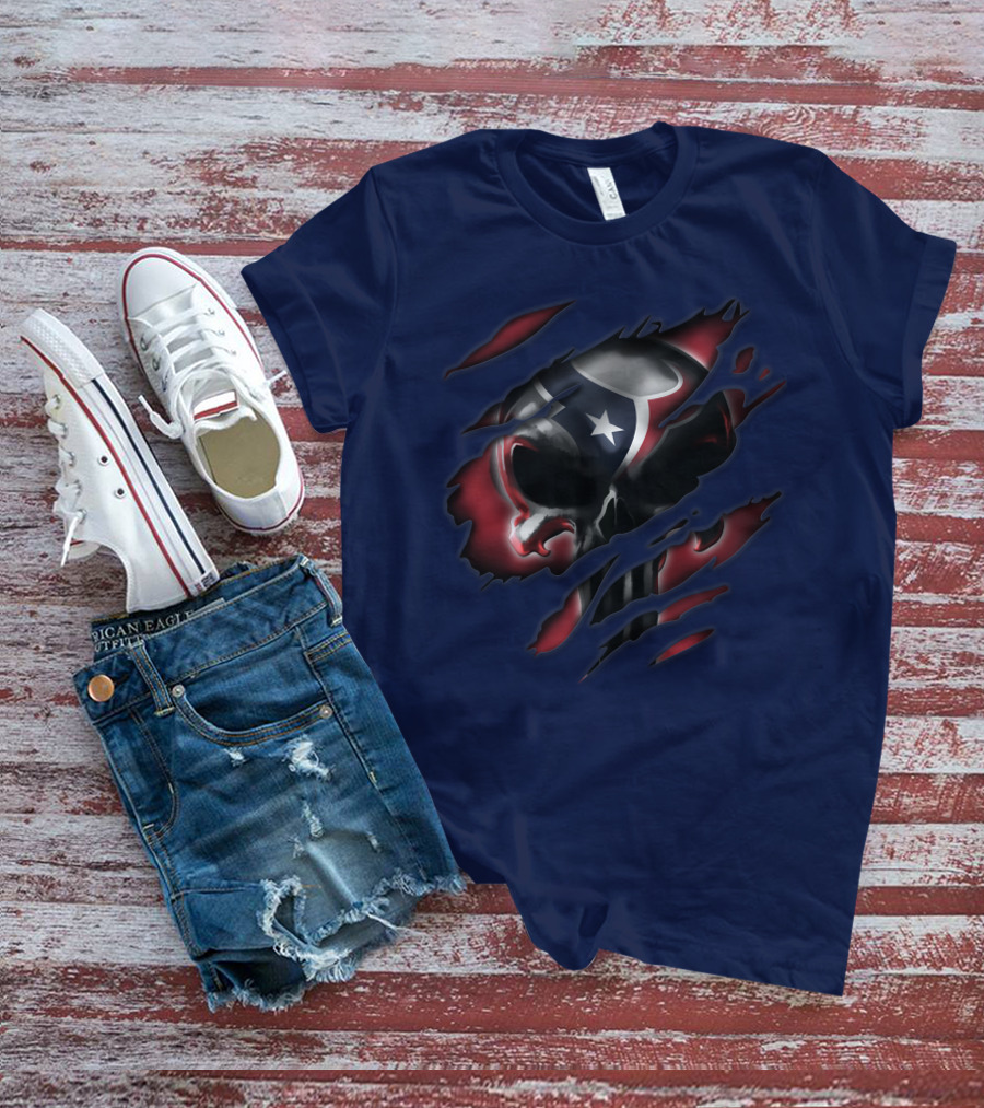 Houston Texans 68 Skull Logo Ripped T-Shirt