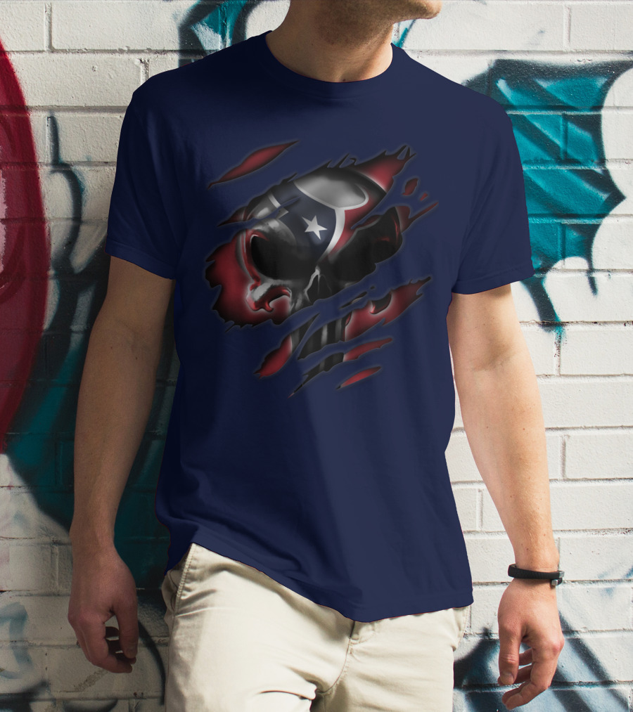 Houston Texans 68 Skull Logo Ripped T-Shirt