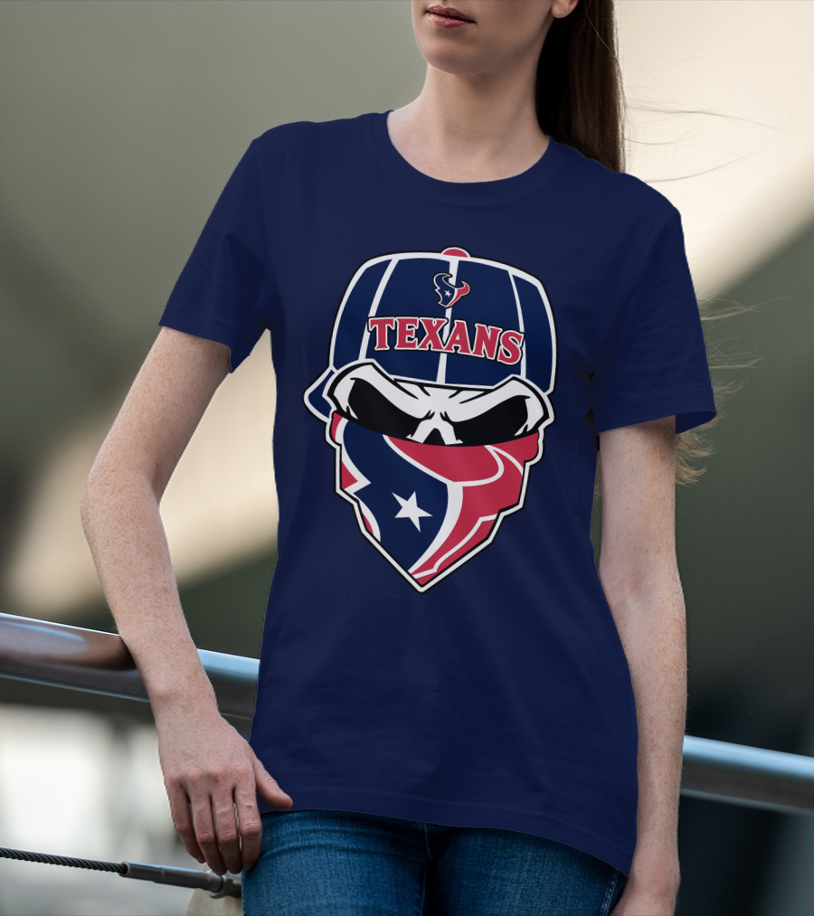 Houston Texans Skull Bandana And Cap T-Shirt