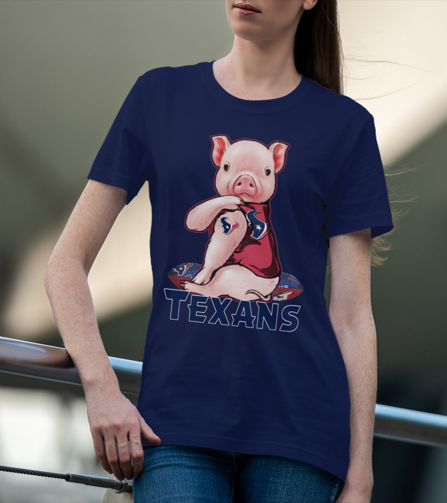 Texans Pig With Houston Logo Football T-Shirt