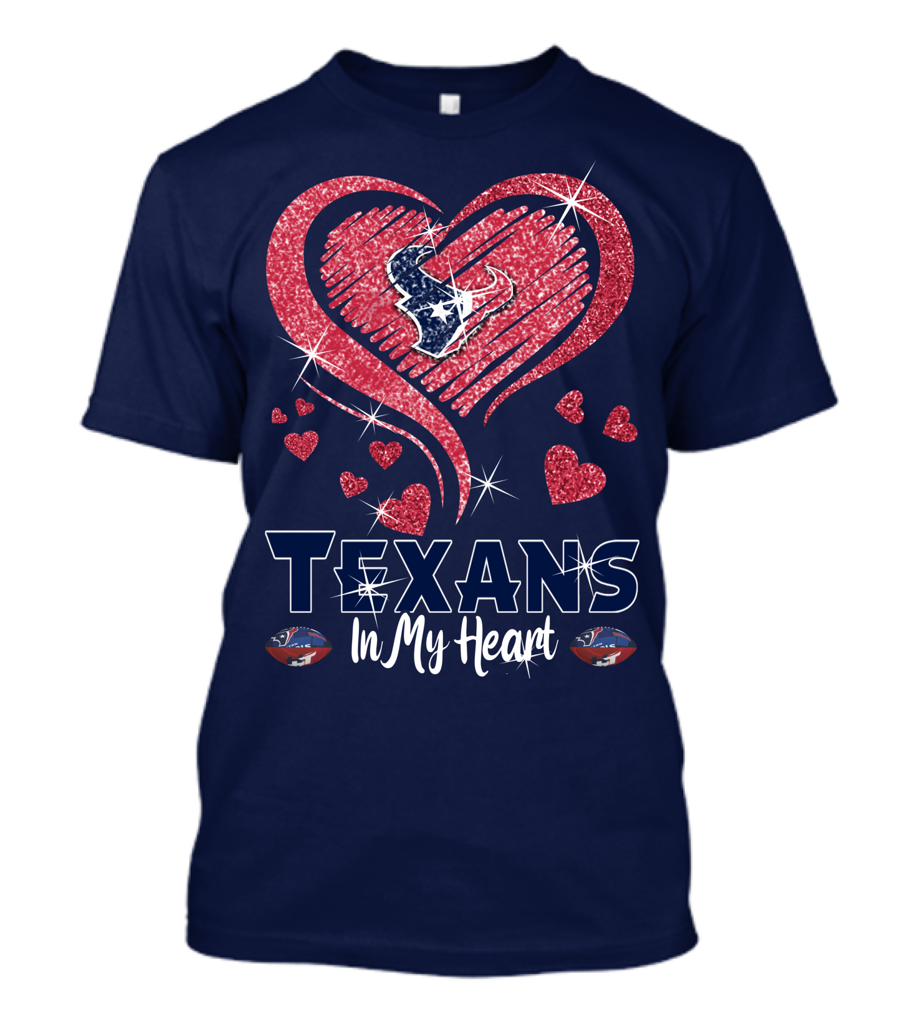 Texans In My Heart Houston Texans Sparkling Logo And Hearts T-Shirt