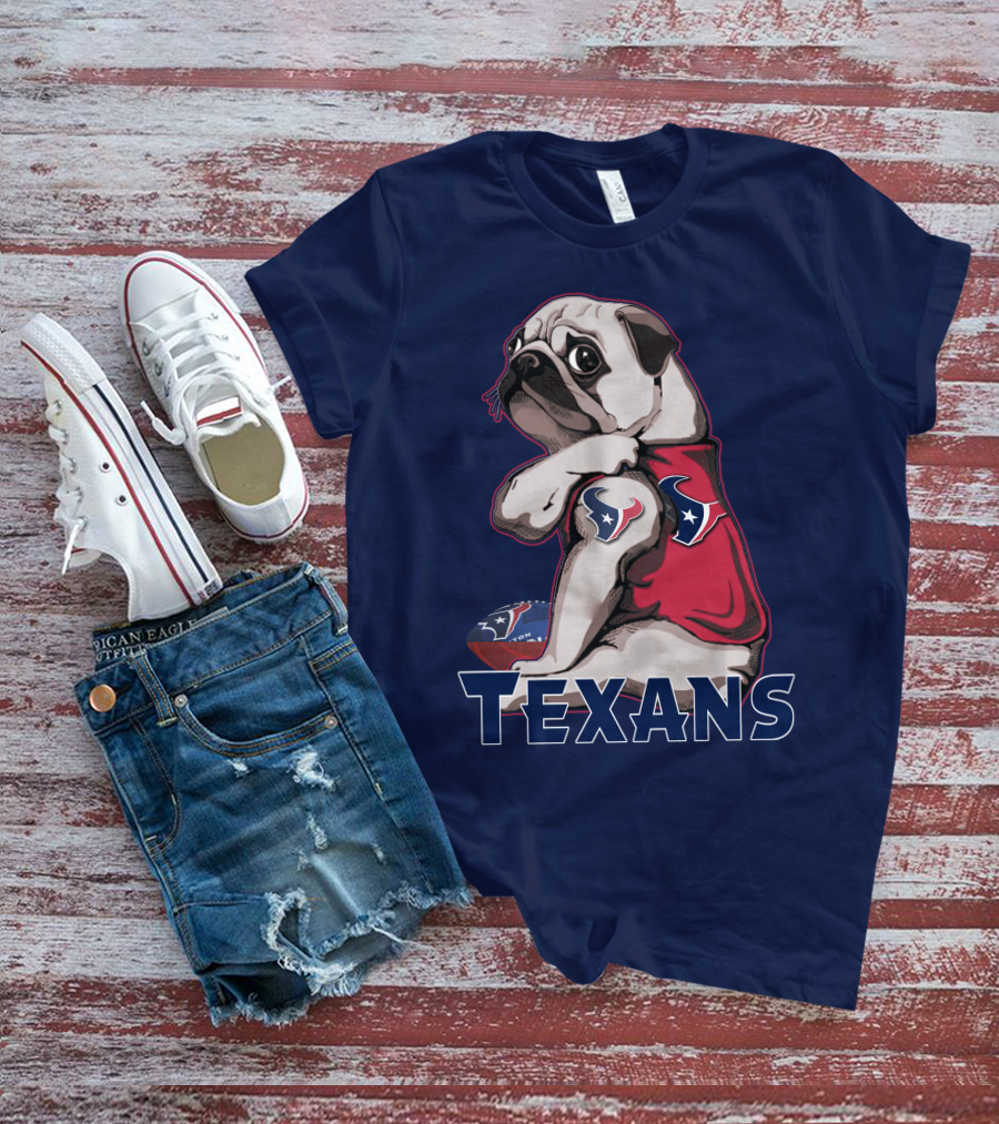 Pug Wearing Houston Texans Football Jersey T-Shirt
