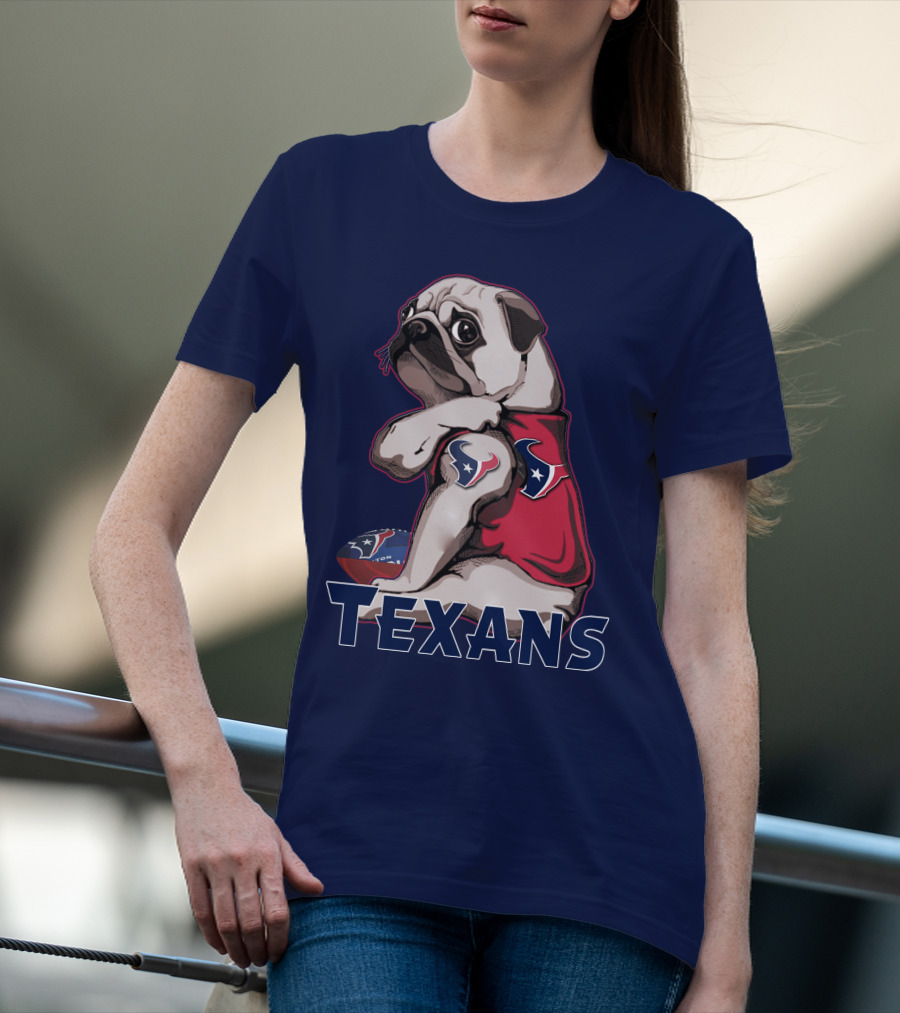 Pug Wearing Houston Texans Football Jersey T-Shirt