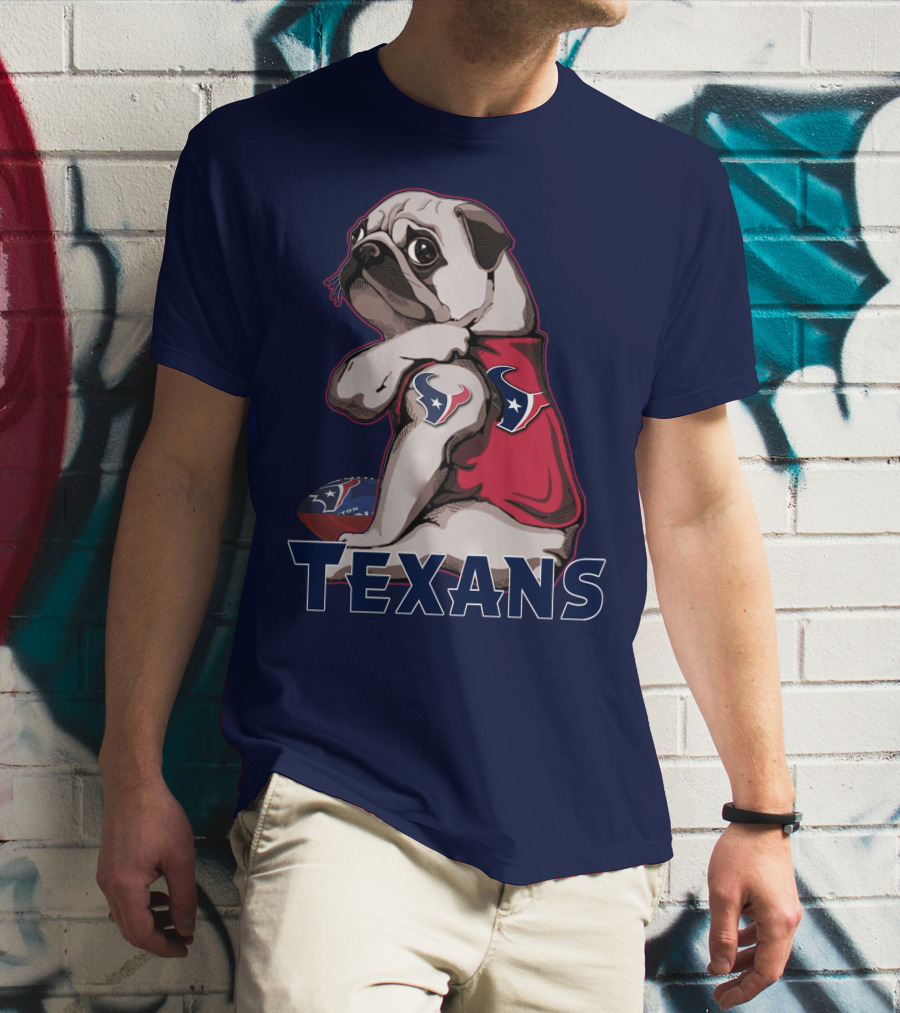 Pug Wearing Houston Texans Football Jersey T-Shirt