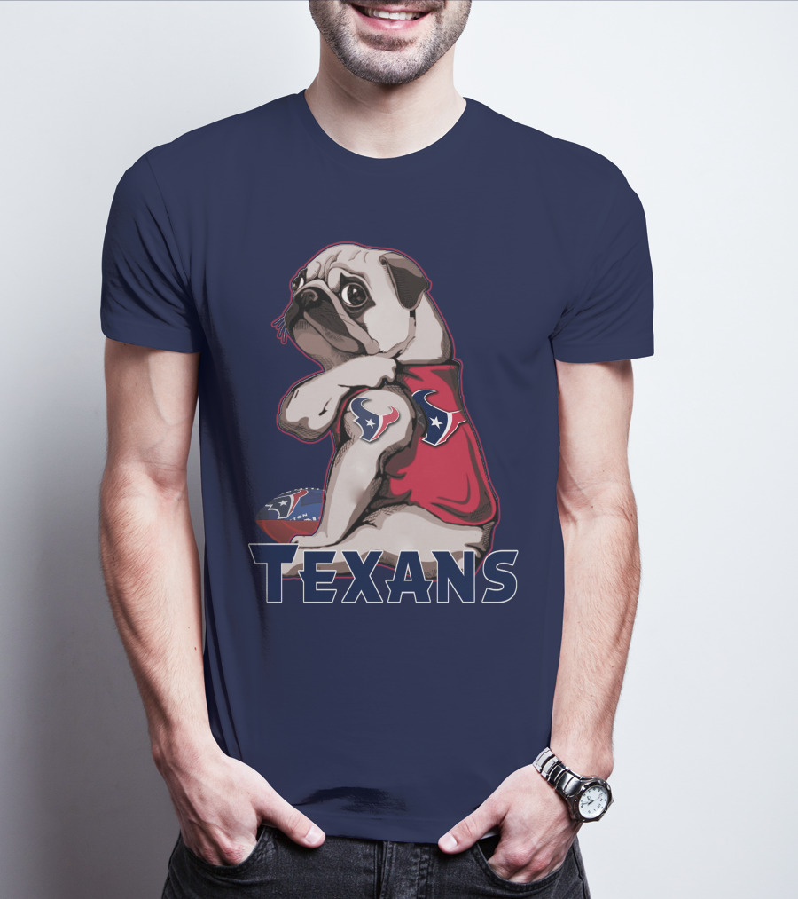 Pug Wearing Houston Texans Football Jersey T-Shirt