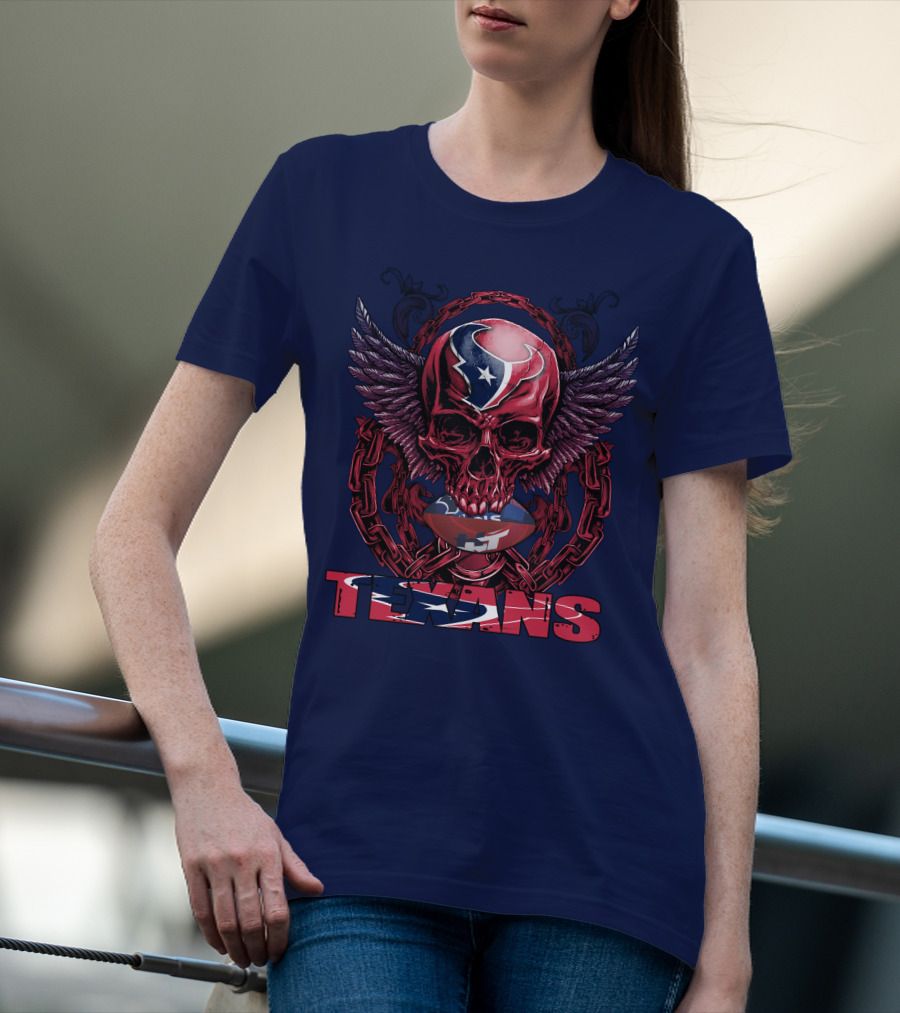 Texans Houston Football Skull Wings Chain T-Shirt