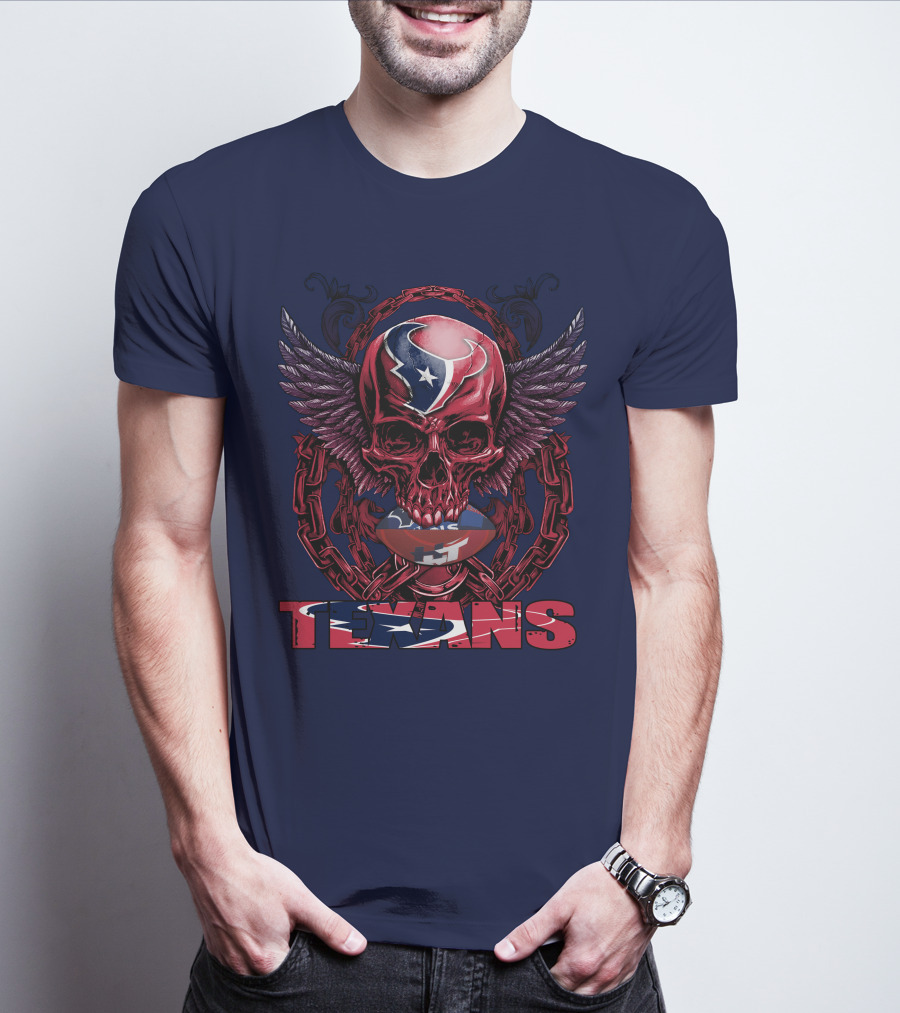 Texans Houston Football Skull Wings Chain T-Shirt