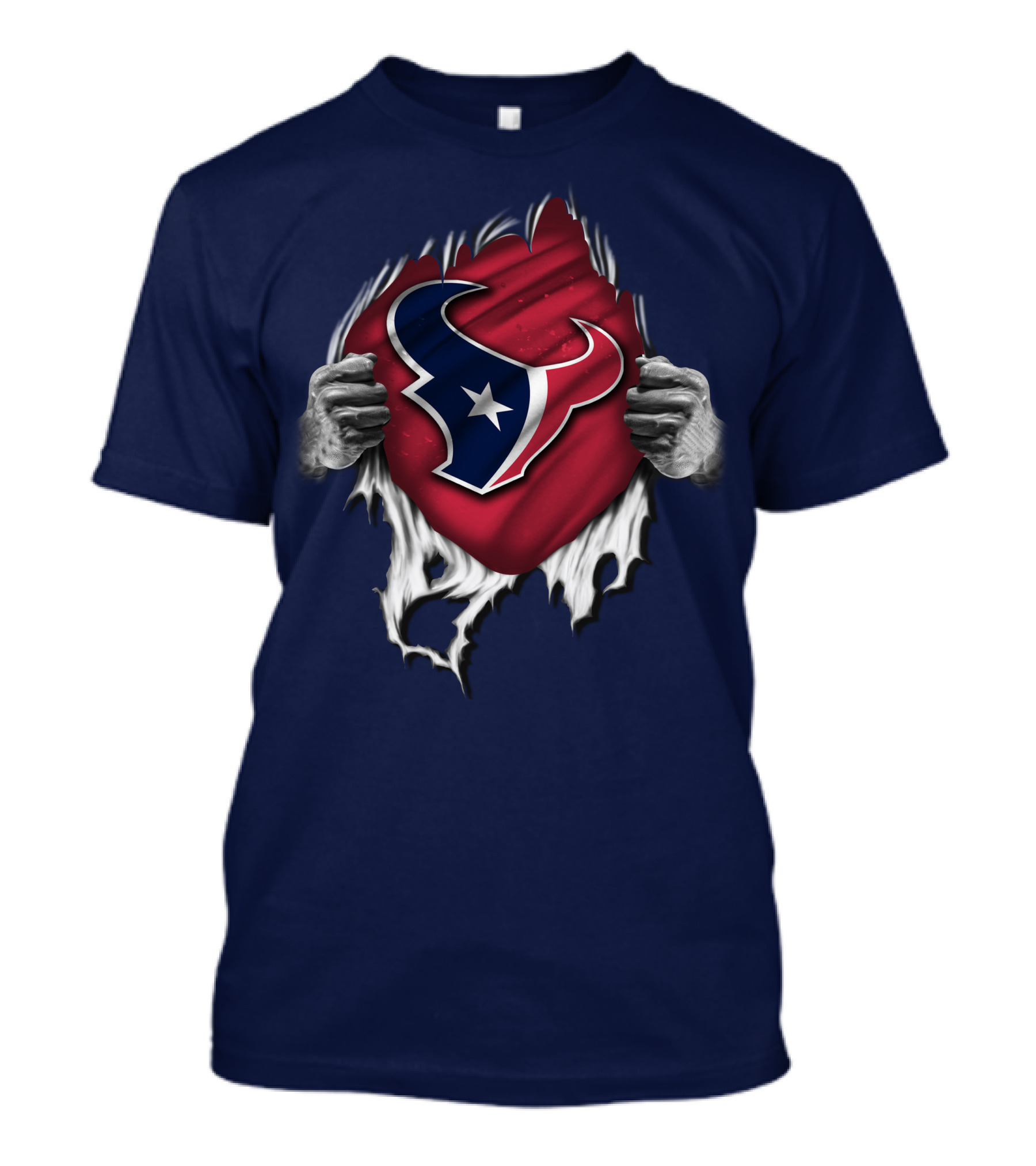 Torn Houston Texans Emblem Revealed Through Superhero Rip Effect T-Shirt