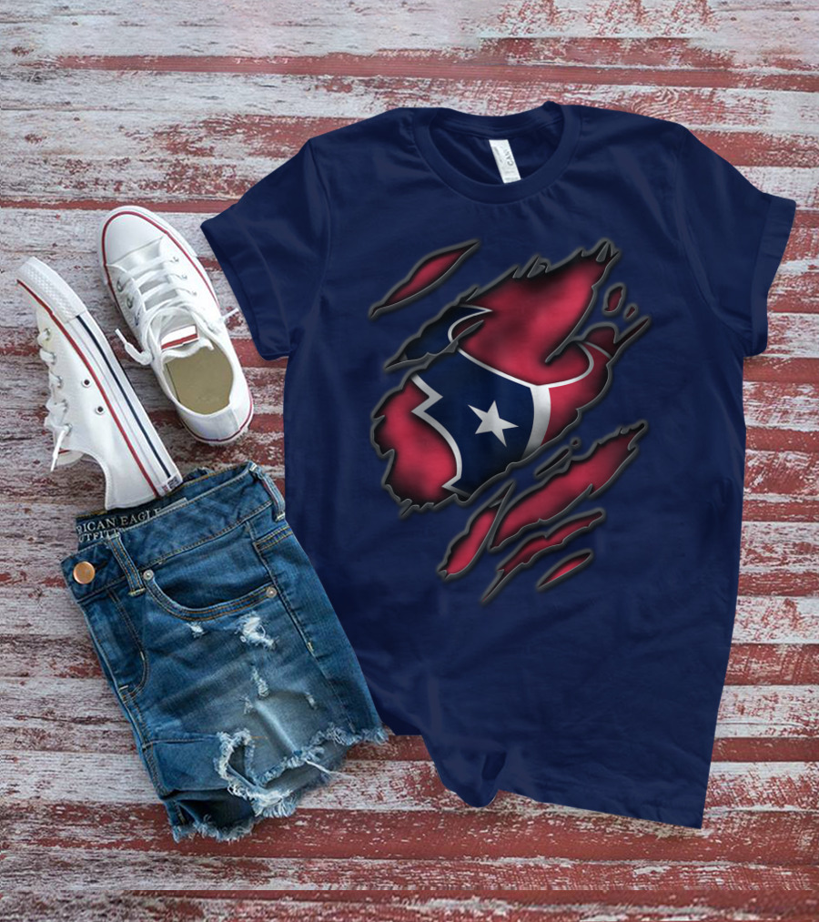 Torn Houston Texans Star Logo Ripped Flag T-Shirt