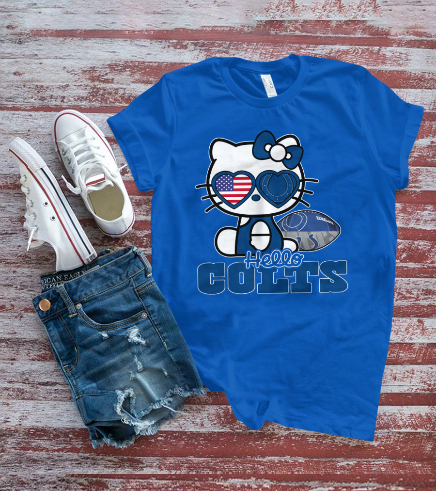 Hello Kitty Indianapolis Colts Football Fan USA Flag T-Shirt