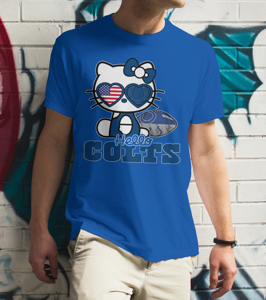 Hello Kitty Indianapolis Colts Football Fan USA Flag T-Shirt