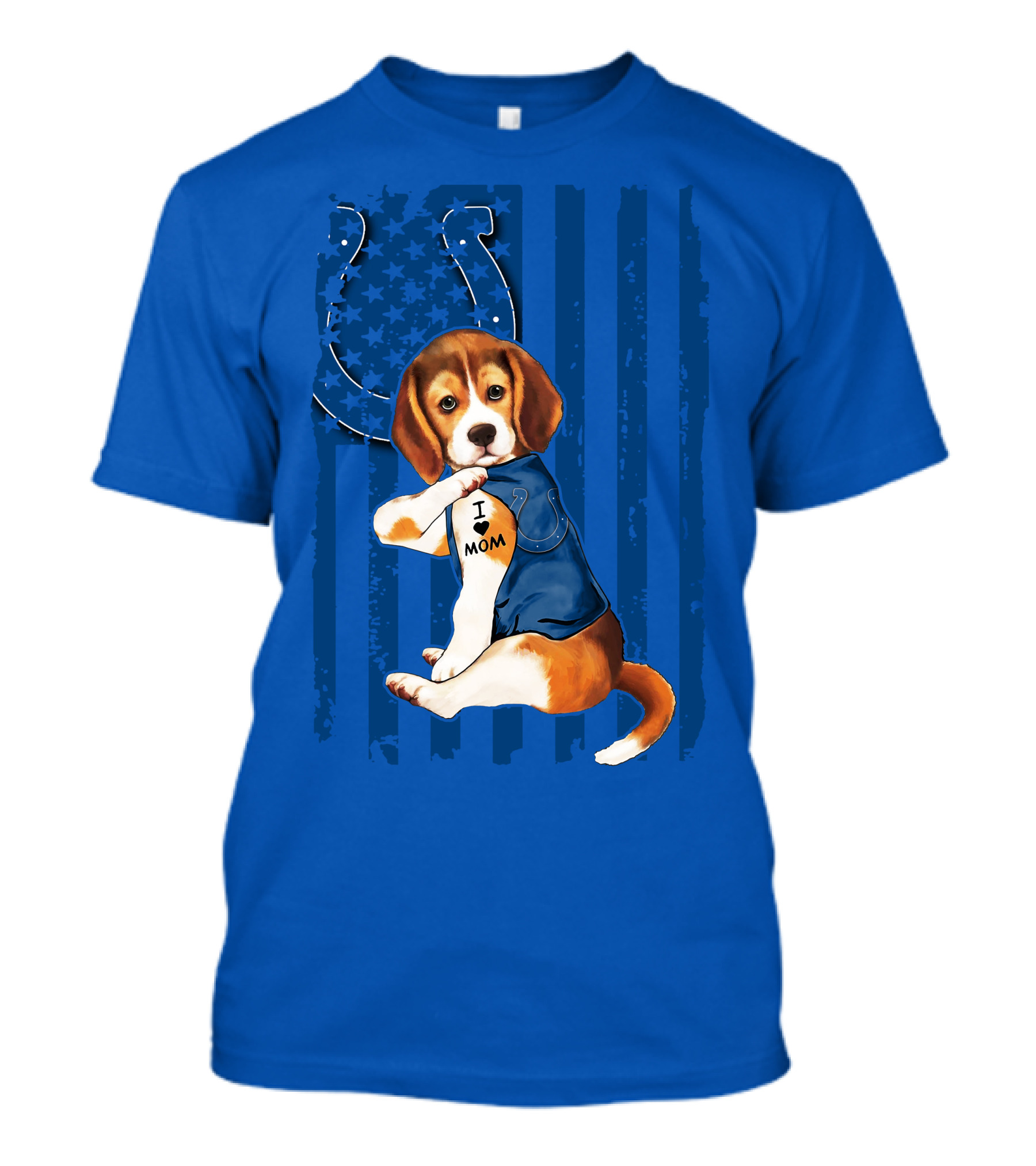 Beagle Wearing I Love Mom Indianapolis Colts Shirt With Horseshoe T-Shirt