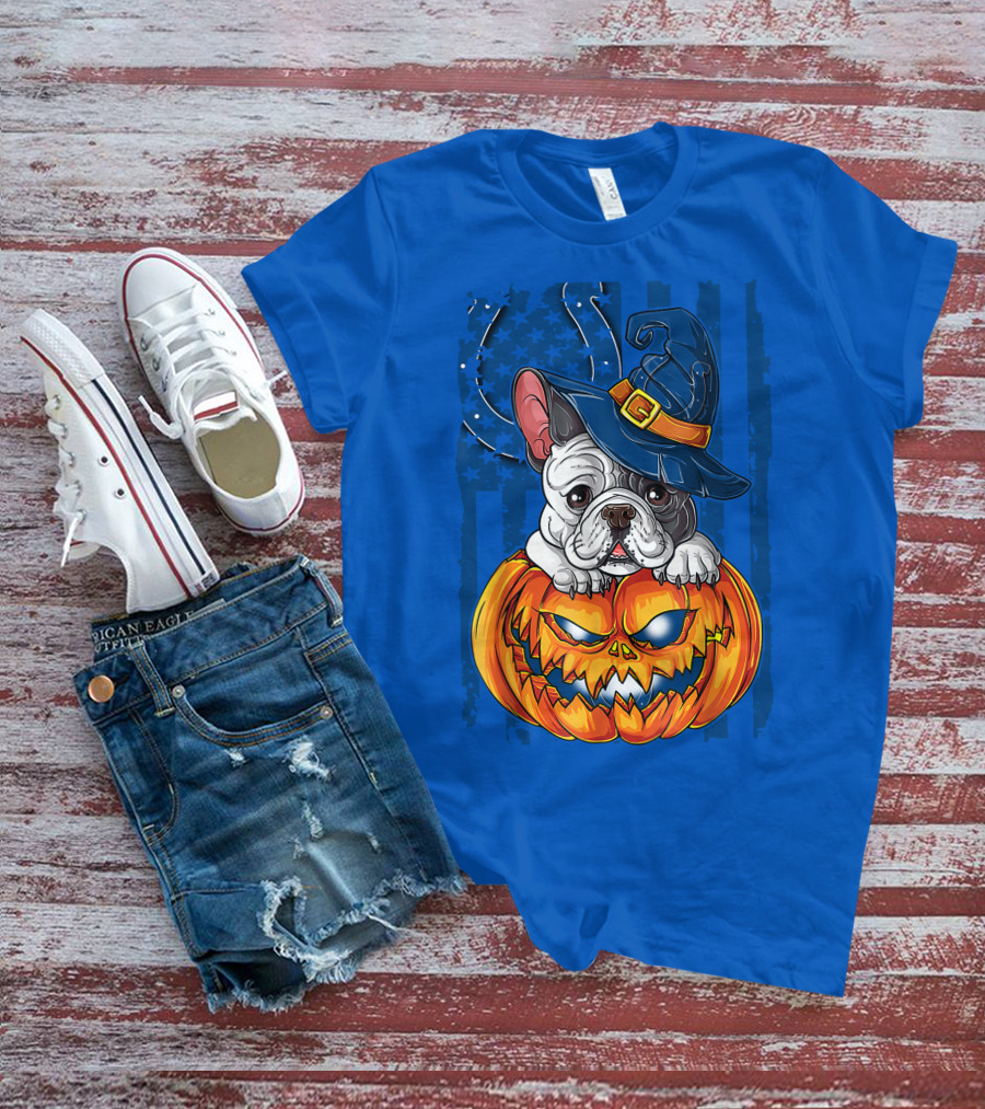 Hlw Bulldog Witch Hat Pumpkin Indianapolis Colts T-Shirt