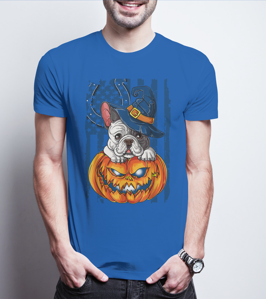 Hlw Bulldog Witch Hat Pumpkin Indianapolis Colts T-Shirt