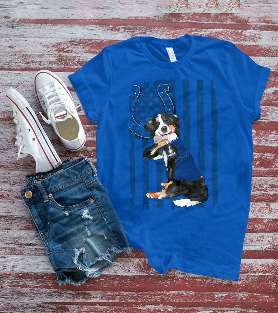 Border Collie I Love Mom Indianapolis Colts American Flag T-Shirt