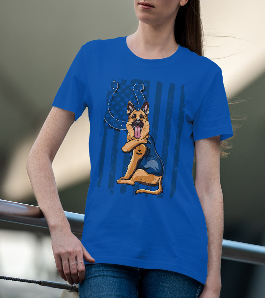 German Shepherd I Love Mom Indianapolis Colts American Flag T-Shirt