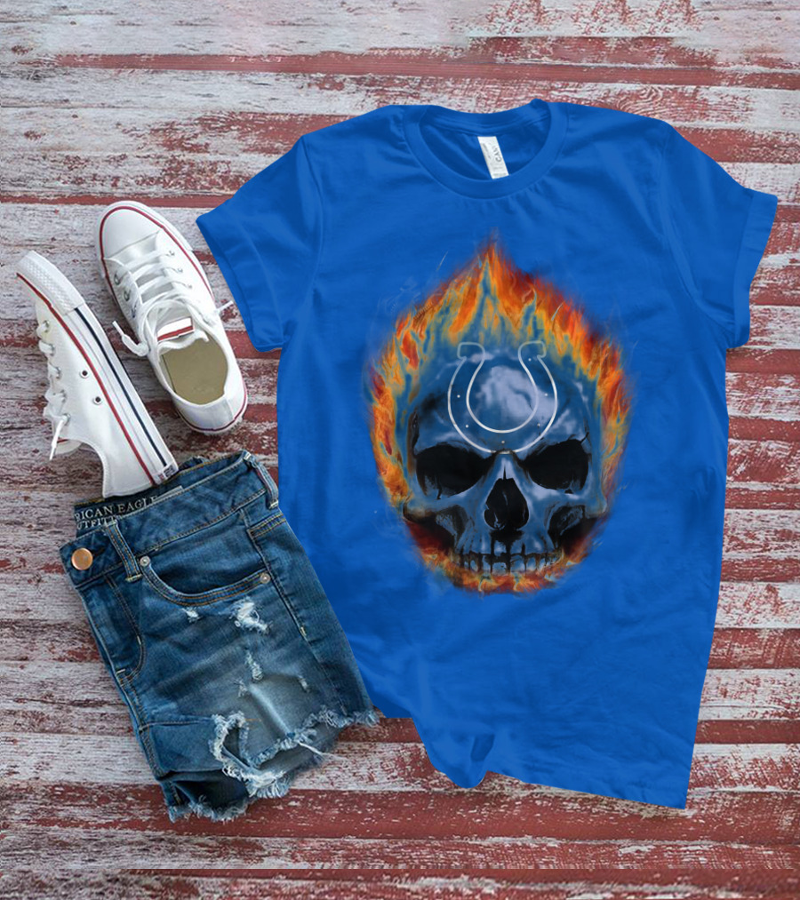 Indianapolis Colts Flaming Skull T-Shirt