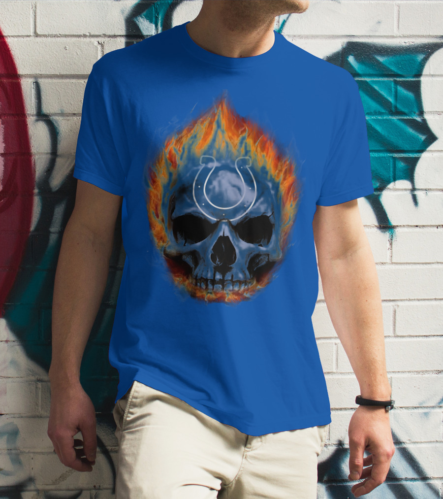 Indianapolis Colts Flaming Skull T-Shirt