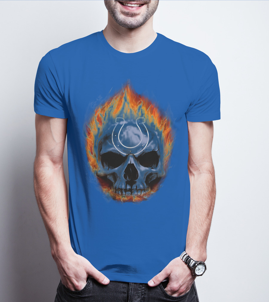 Indianapolis Colts Flaming Skull T-Shirt